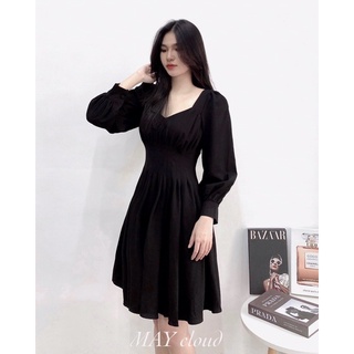 Đầm tay dài xếp li eo