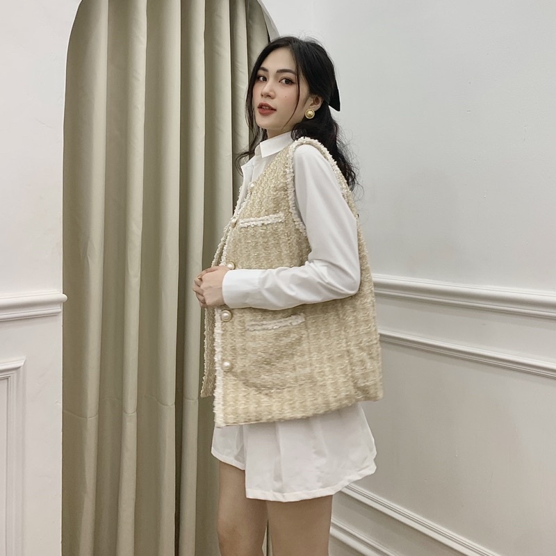 Áo khoác cộc tay cổ tròn dạ tweed - Audrey studio