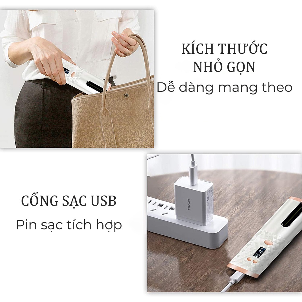 Máy uốn tóc tự động mini không dây tự xoay cầm tay làm xoăn tự động thông minh