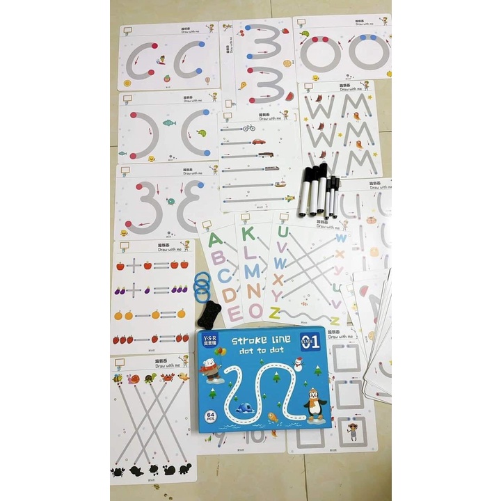 Học liệu montessori tập tô/vẽ/xóa thông minh 64 trang cho bé từ 2 tuổi