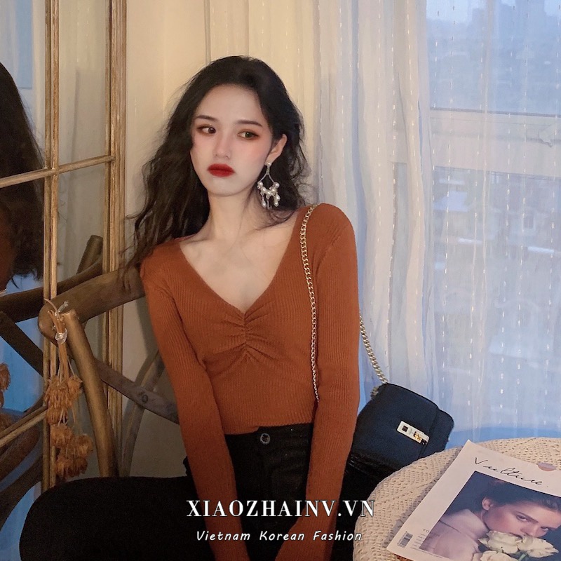 Áo Sweater Tay Dài Cổ Chữ V Form Ôm Phong Cách Hàn Quốc Dễ Phối Đồ Với 8 Màu Lựa Chọn | BigBuy360 - bigbuy360.vn