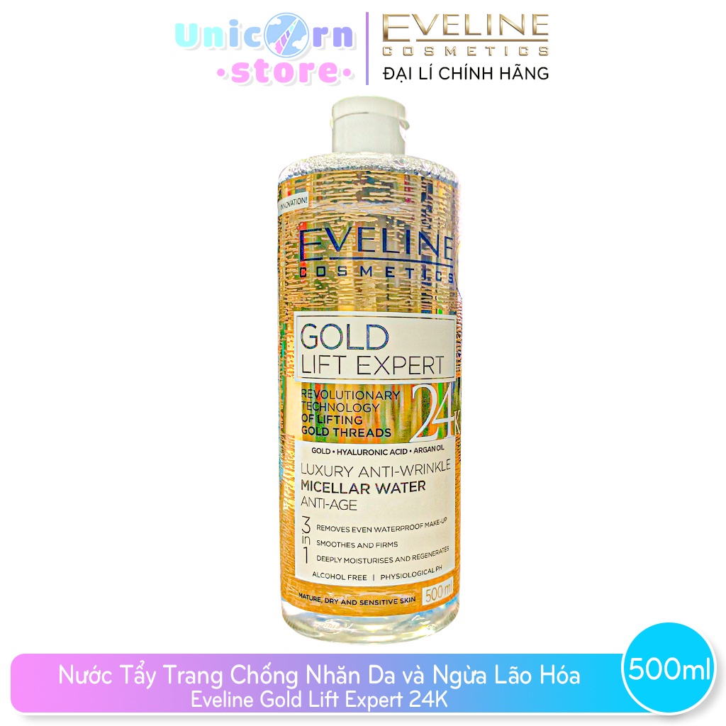 Nước Tẩy Trang Chống Nhăn Da và Ngừa Lão Hóa Eveline Gold Lift Expert 24K 500ml