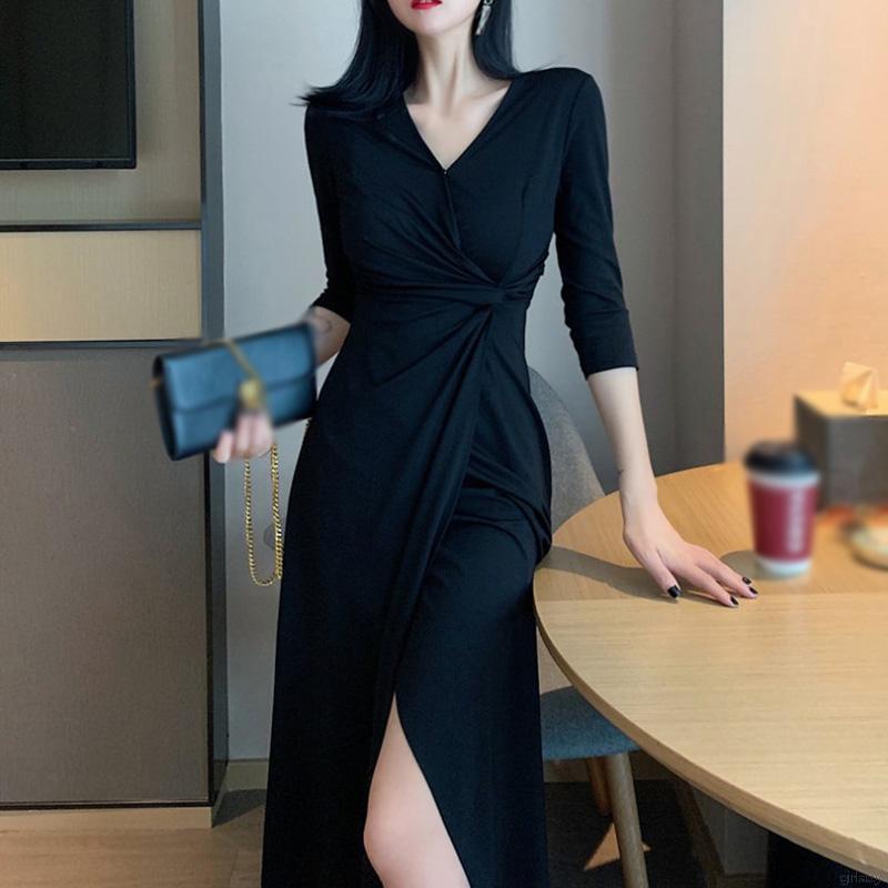 Đầm ôm Dáng Dài Xẻ Tà Phong Cách Hàn Quốc Thời Trang