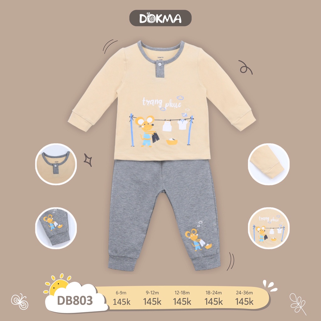 [FREESHIP] Bộ bé trai dài tay 9-36 tháng tuổi cotton bổ trụ Dokma Voi.kids DB803