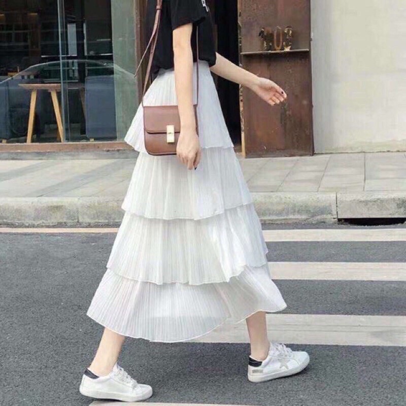 Chân váy xếp ly bèo 4 tầng tiểu thư