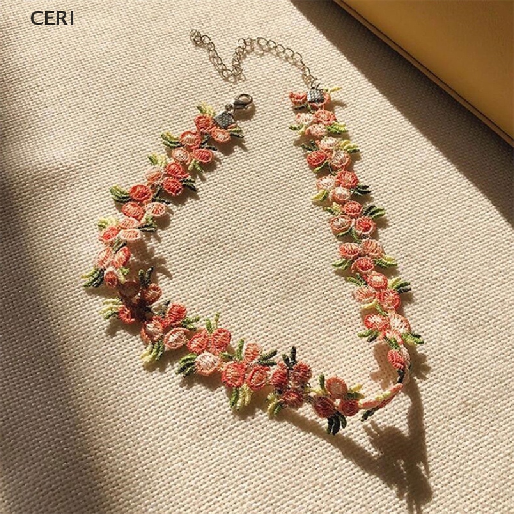 CE Romantic Flowers Necklace Choker for Women Girls Embroidery Fashion Sweet RI
