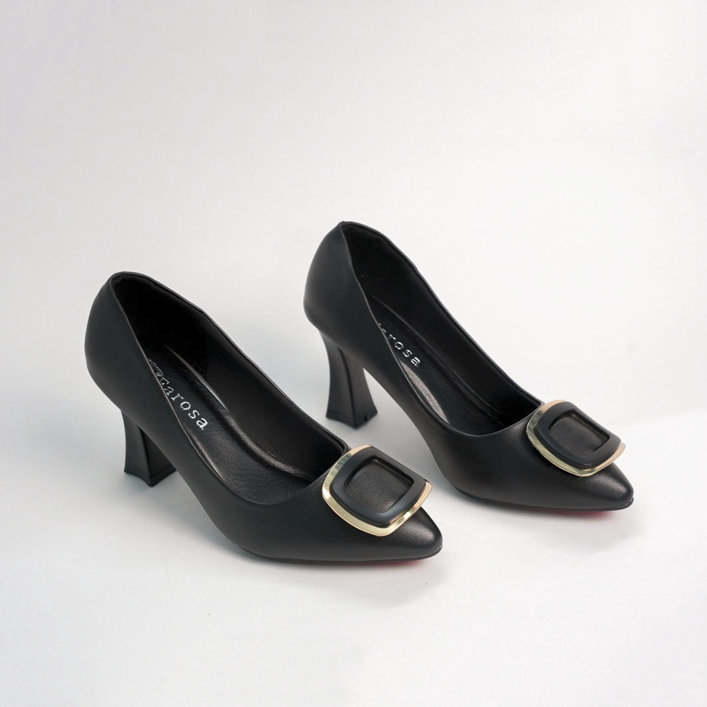 Giày cao gót bít mũi đính khóa vuông gót 7 thanh lịch mã k14