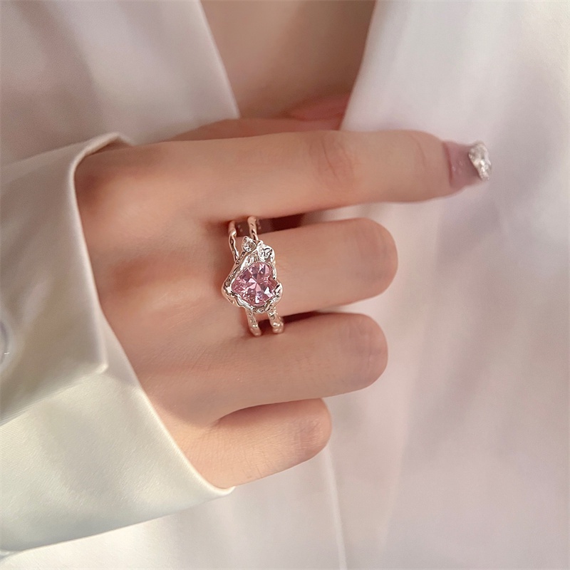 Nhẫn Bạc Đính Đá Zircon Hồng Ngọt Ngào Cho Nữ
