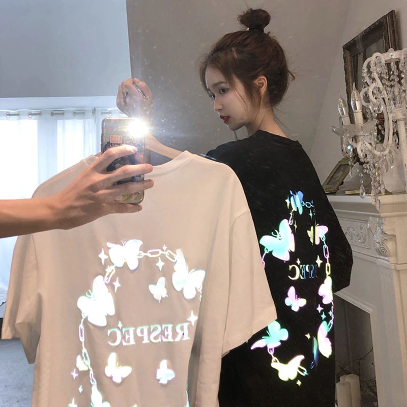 Áo thun phản quang tay lỡ nam nữ Bướm pro
