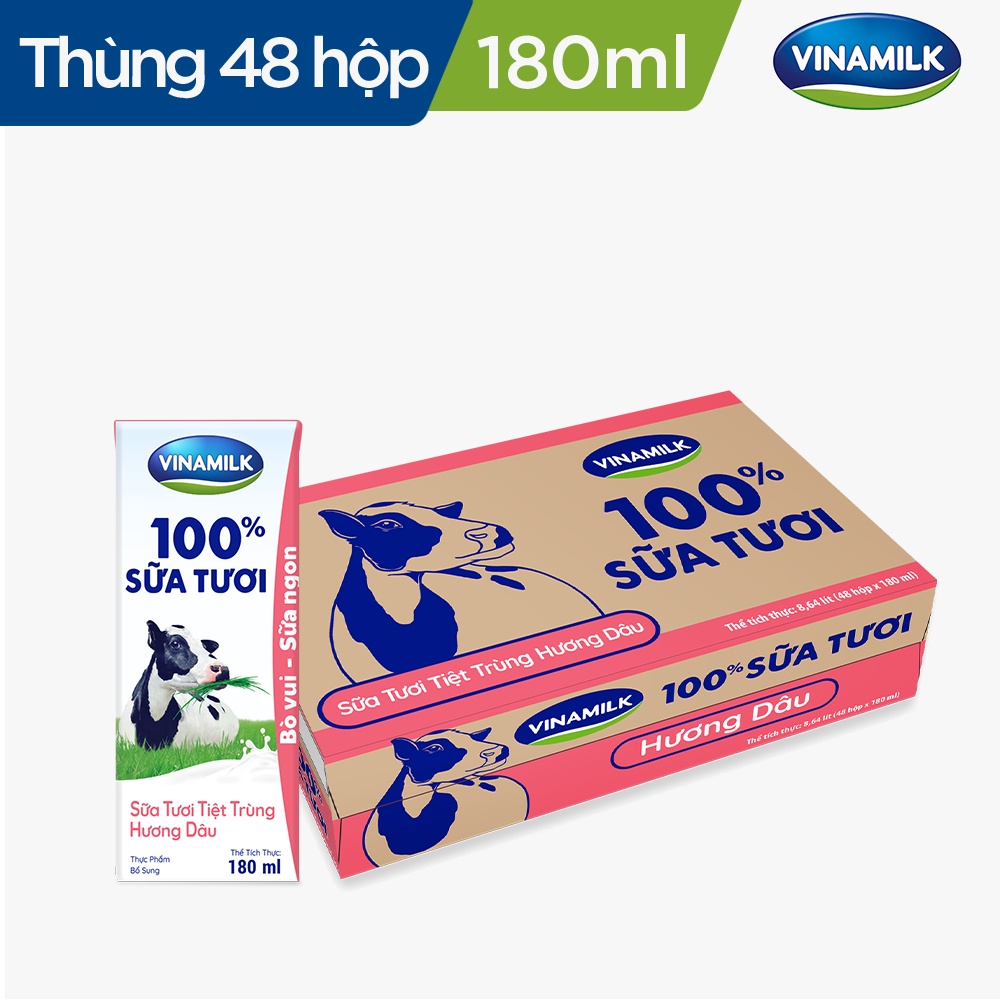 Sữa tươi tiệt trùng Vinamilk hương Dâu hộp 180ml (thùng 48 hộp) &quot;GIÁ BÁN ĐÃ TRỪ KHUYẾN MÃI&quot;