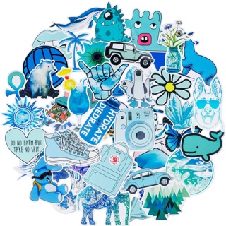 Sticker màu xanh nước biển 60 cái ép lụa / hình dán chủ đề màu xanh da trời