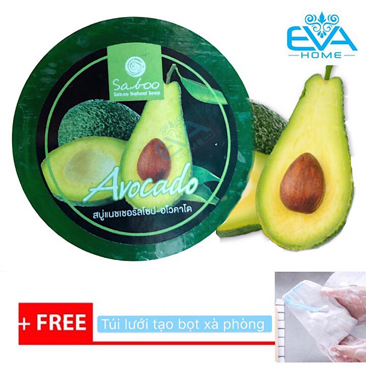 Xà Phòng Saboo Soap Bơ  - Avocado Handmade Thailand ( Tặng 1 túi lưới tạo bọt xà phòng)