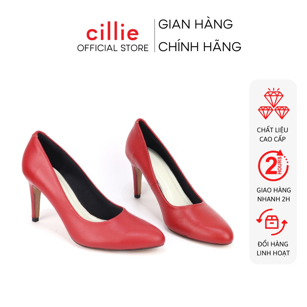 Giày cao gót nữ mũi tròn basic da thật êm mềm gót cao 7cm Cillie 1060