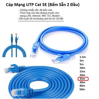 Cáp mạng (Lan) 25 mét đúc sẵn 2 đầu (xanh)