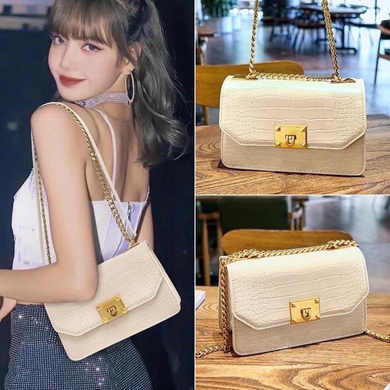 Túi đeo chéo khuy gập da vân bóng xuất dư