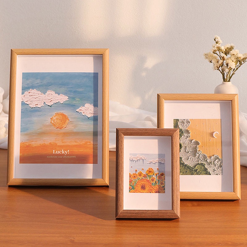 Bắc Âu Khung ảnh Gỗ Rắn 6 Inch / 7 Inch / 8 Inch / 10 Inch Khung ảnh Bảng Ba Chiều Khung ảnh đăng Nhập Màu Treo Tường