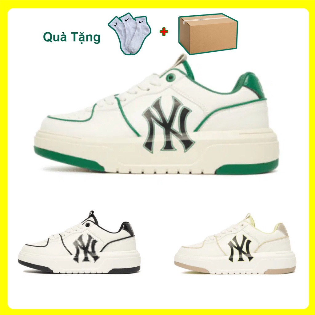 Giày MLB Chunky Liner White Black New York Yankees, Giày Thể Thao Nam Nữ MLB NY Đủ 3 Màu Đế Tăng Chiều Cao 5cm