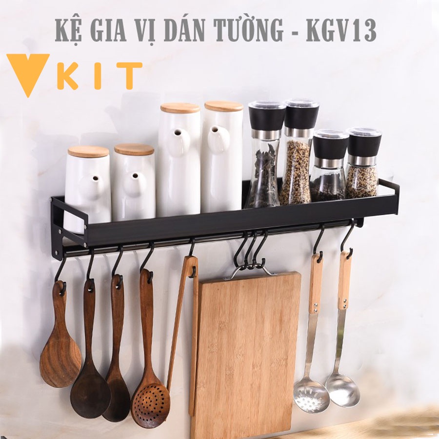 kệ gia vị dán tường kèm móc treo tiện lợi VKIT KGV14