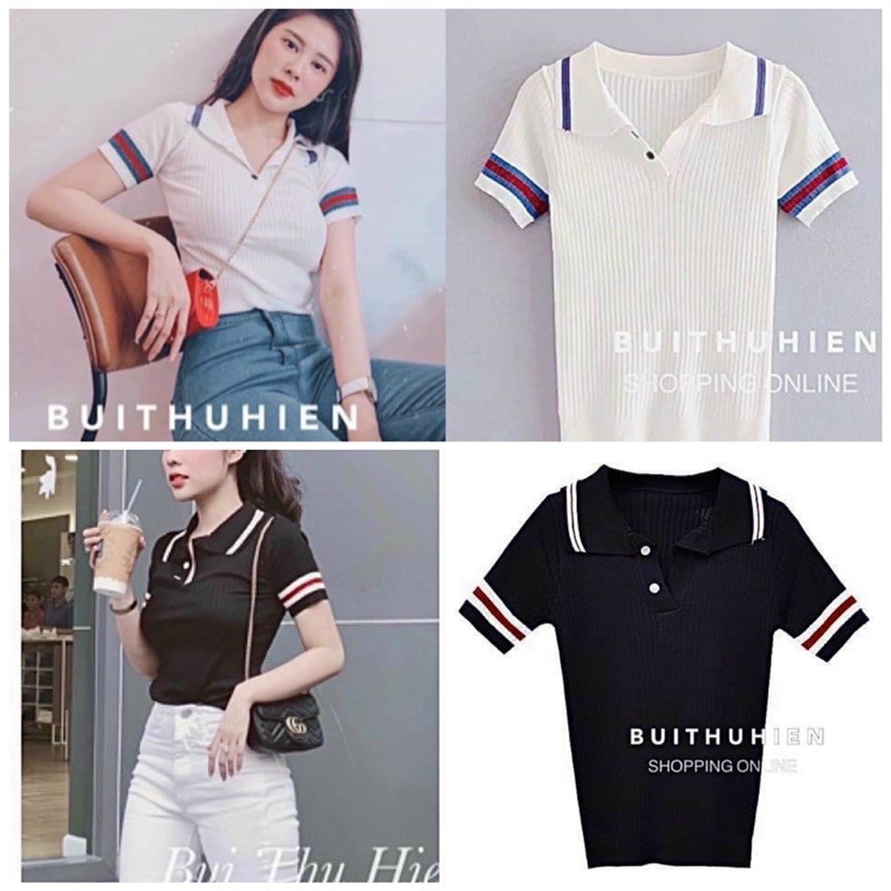 Áo polo phối sọc nữ (thun 4 chiều mặc cực thoải mái)