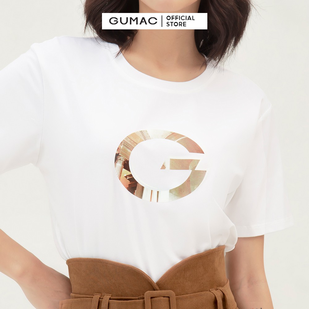 Áo thun nữ in chữ G GUMAC form basic nhiều màu, tay ngắn năng động AMB379 | BigBuy360 - bigbuy360.vn