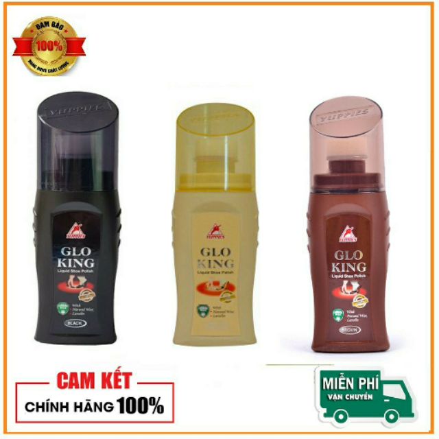 Xi nước đánh giày Malaysia Glo king đen, nâu, ko màu, xi đánh áo da đen