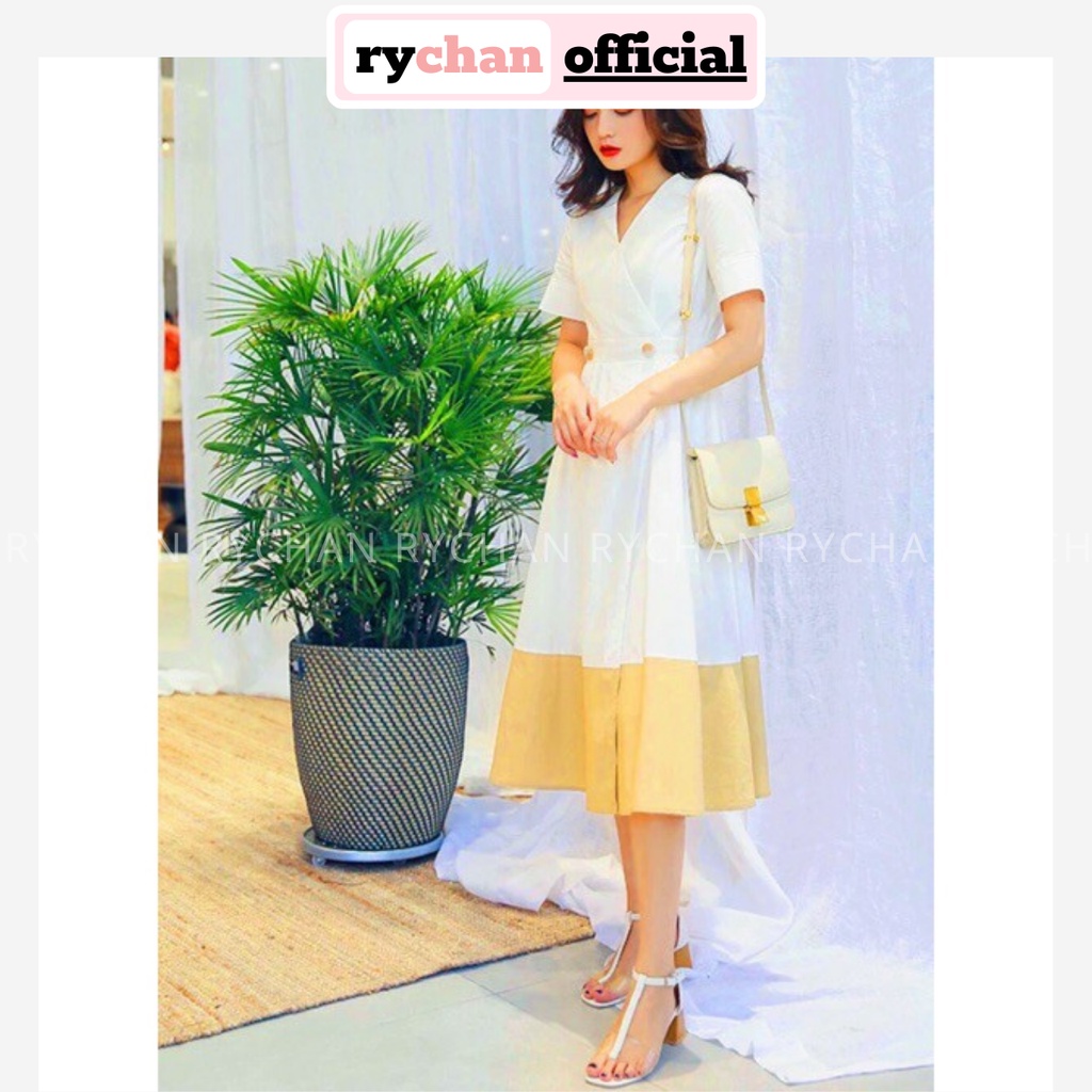 [ẢNH THẬT CUỐI] DM007 - Đầm Maxi Xòe Thắt Eo Phối Chân Vàng Đầm Đi Biển Công Sở