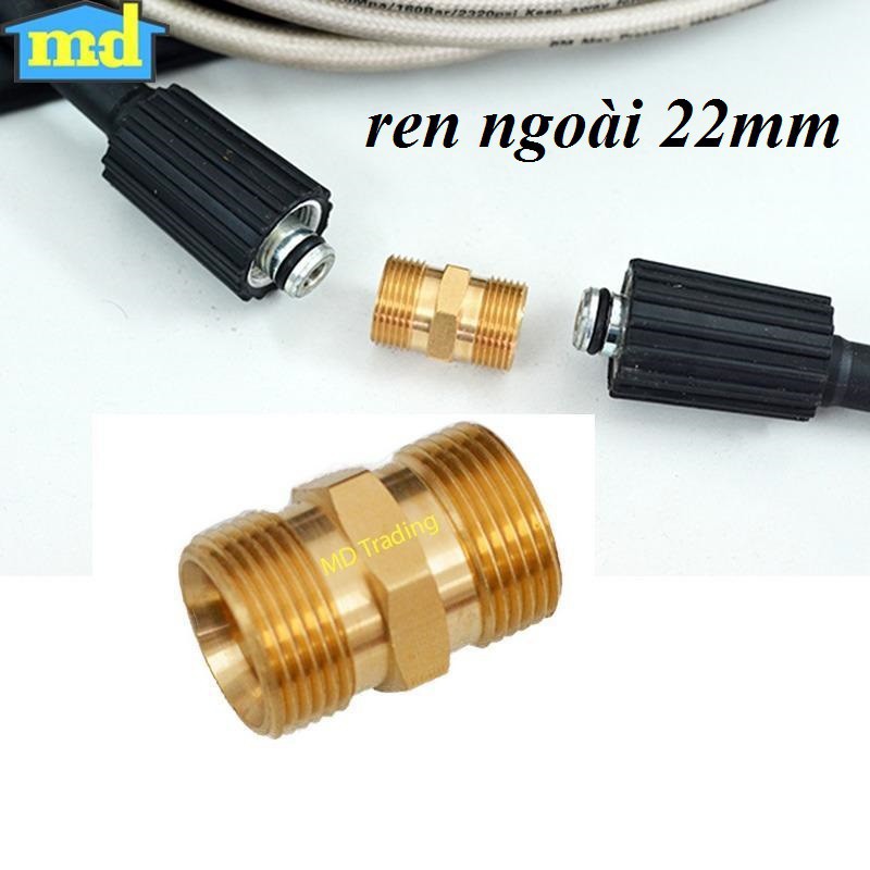 Đầu nối 2 ống dây xịt rửa áp lực cao ren ngoài 22mm