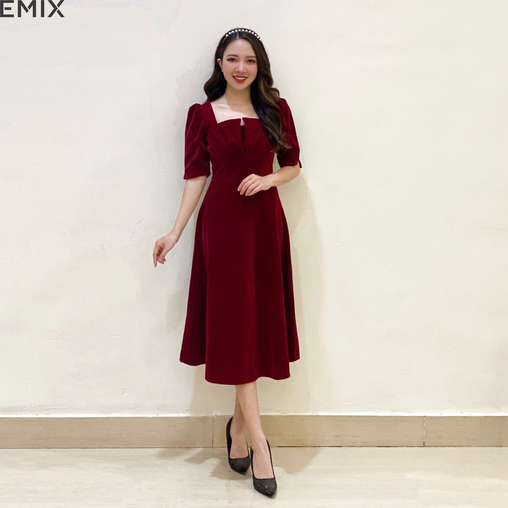 Váy nhung tiểu thư cách điệu EMIX