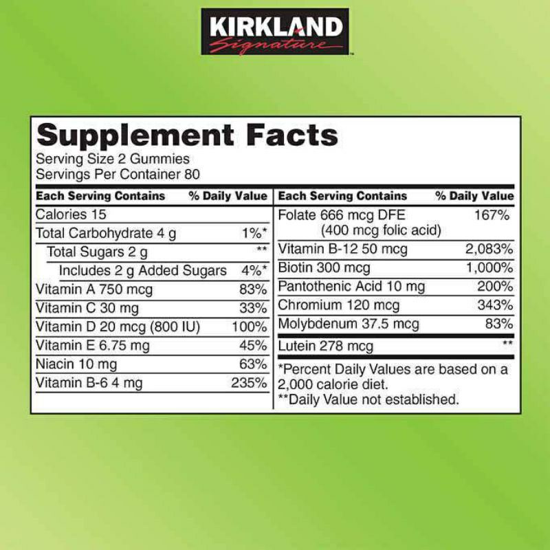 [1/2023] Kẹo dẻo bổ sung Vitamin Adult Multivitamin Gummies Kirkland 160 viên