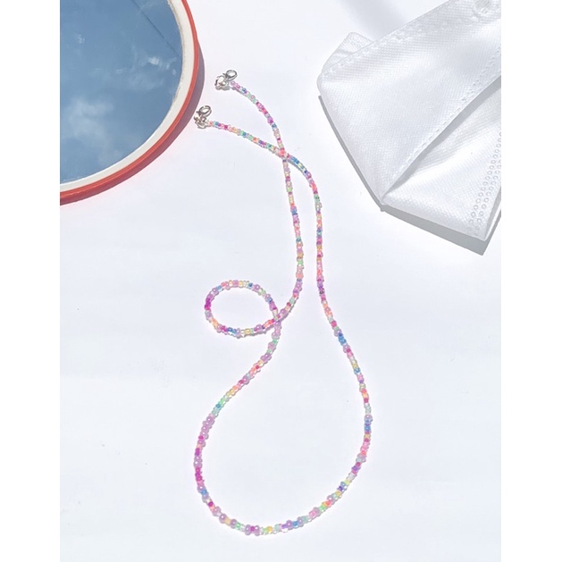 Dây đeo khẩu trang Handmade hạt thủy tinh lõi màu phong cách Hàn Quốc