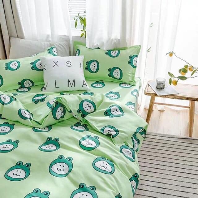 Bộ Chăn Ga Cotton Poly  Mẫu Ếch Xanh xanh