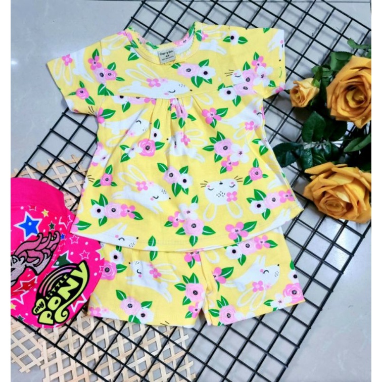 Bộ tay ngắn quần ngố bé gái thun cotton borip