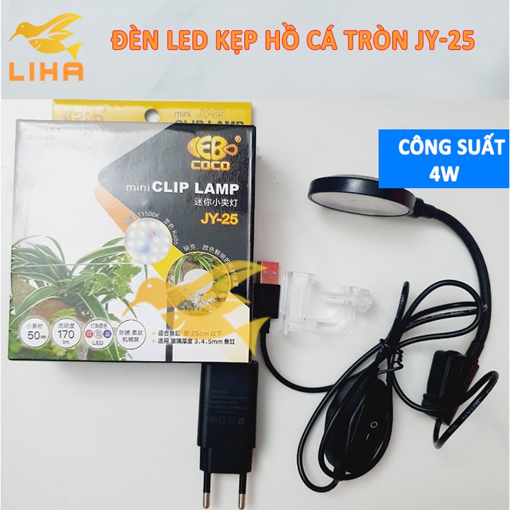 Đèn Led Kẹp Hồ Cá Bể Tròn Mini Màu Trắng Clip Lamp JY-25 Cho Hồ 25cm