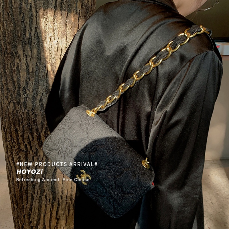 Túi denim Mềm Hình Vuông Nhỏ Họa Tiết Kẻ Sọc Đính Đá Có Khóa Gài Thời Trang Mùa Hè 2022 Gylb1410