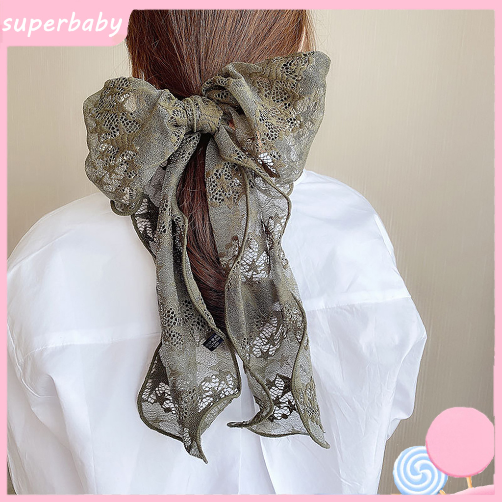 SBaby_ Hair Scrunchie Printed Headdress Lace Ladies Hair Scarf Scrunchie for Daily Wearing