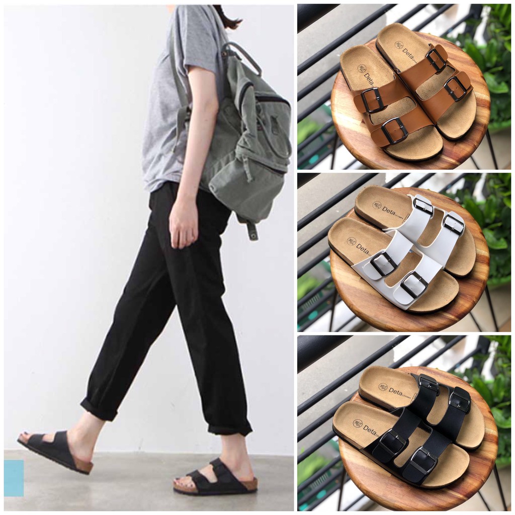 Dép quai ngang Birken đế trấu nam nữ unisex hai khóa DETAUNISEX - DETA21