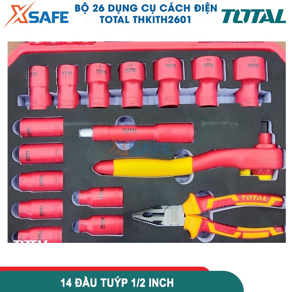 Bộ 26 công cụ cách điện TOTAL THKITH2601 chứng nhận cách điện 1000V, VDE/GS chất liệu hợp kim cứng cáp - chính hãng