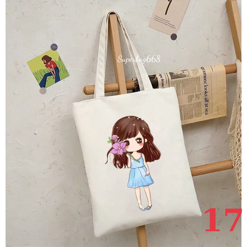 Túi tote túi vải canvas Hàn Quốc cô gái đựng vừa A4 laptop đi chơi đi học Superbag668 HQ215