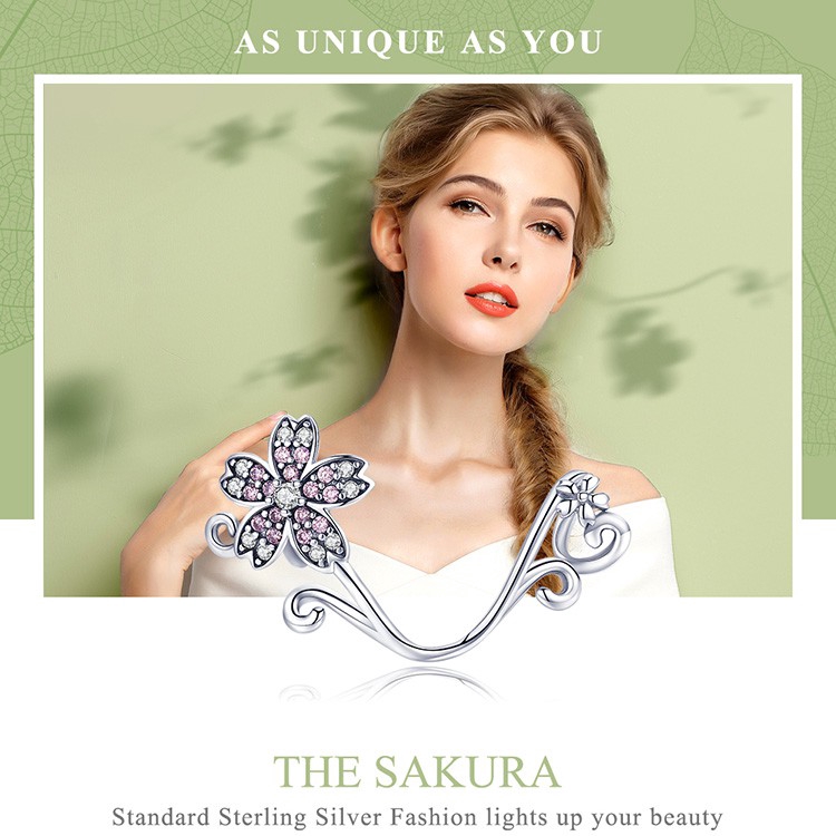 Phụ kiện BAMOER SCC1033 bạc 925 hình hoa anh đào dùng làm vòng đeo tay DIY