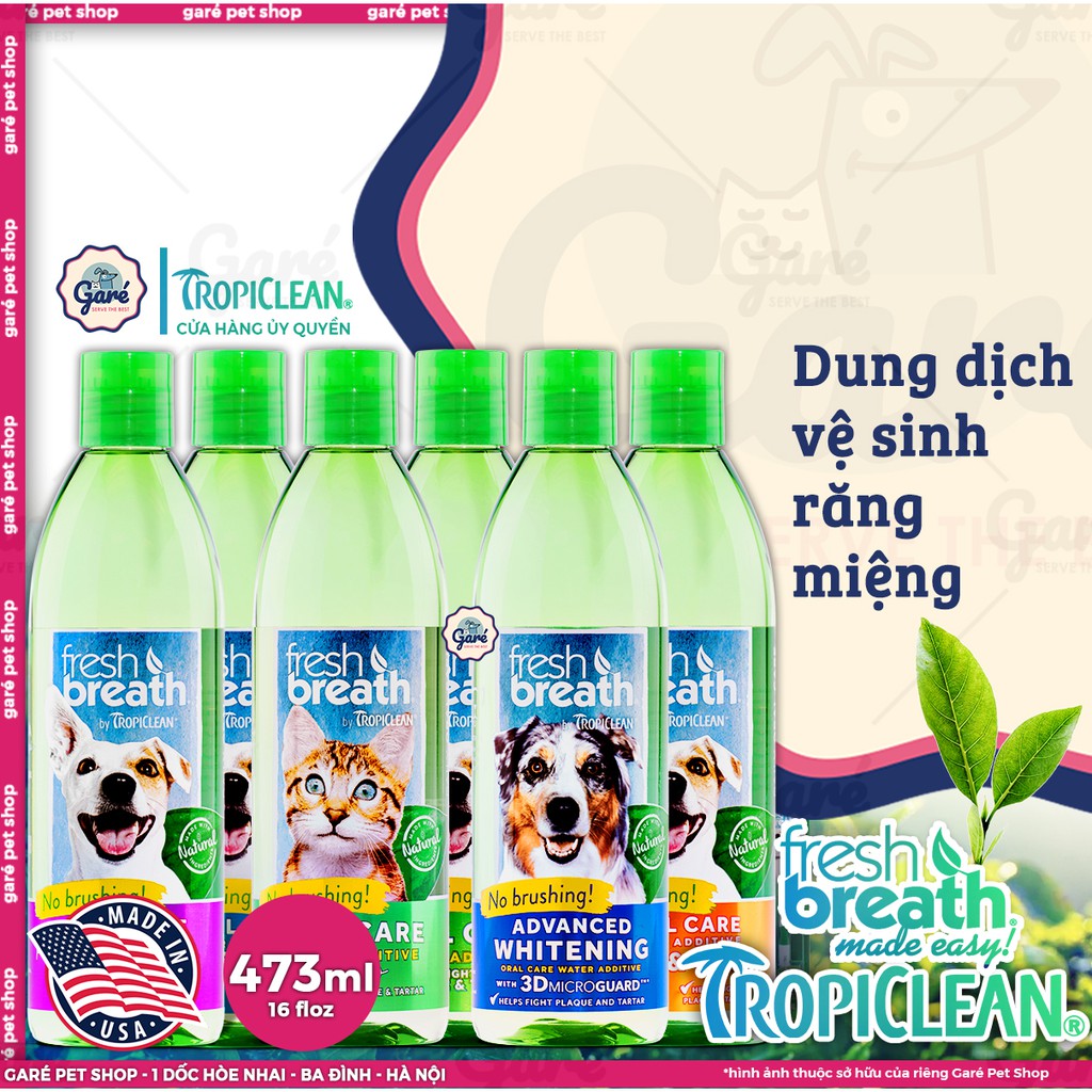 473ml - Nước vệ sinh răng miệng TropiClean đủ vị cho Chó Mèo đủ vị - TropiClean Fresh Breath Oral Care Water Additive