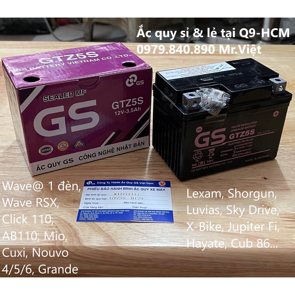 Bình Ắc Quy Khô GS GTZ5S ( 12V 3.5 Ah ) - KT (mm) : 112 x 70 x 85 ( Dài x Rộng x Cao )