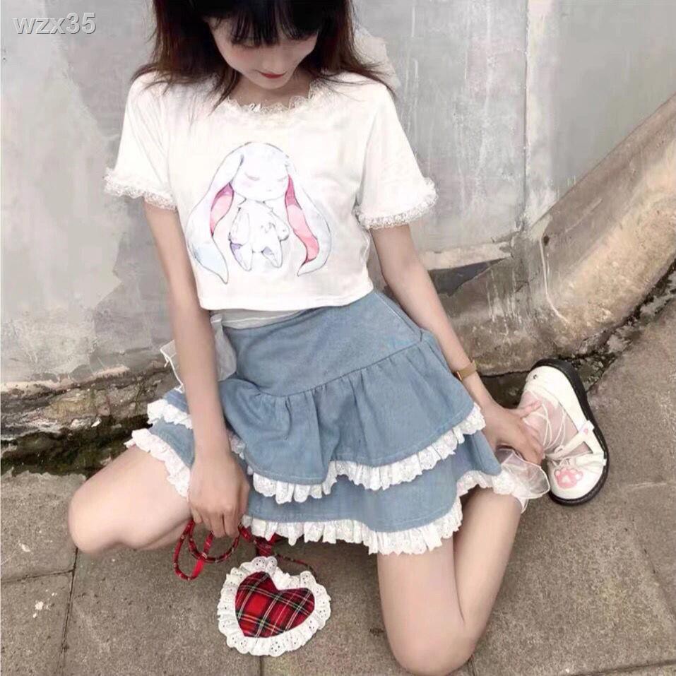 Váy bánh bèo Cô gái Nhật Bản mềm mại dễ thương băng ren gợn sóng Hàn Quốc bạn