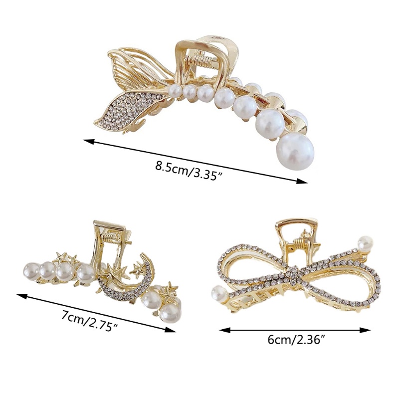 Kẹp Tóc Càng Cua Lớn Chống Trượt Đính Đá &amp; Ngọc Trai