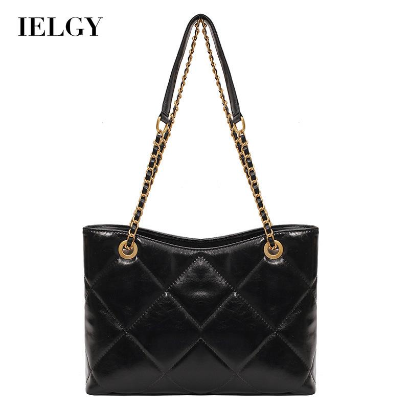 IELGY women's leather rhombus large capacity chain shoulder bag