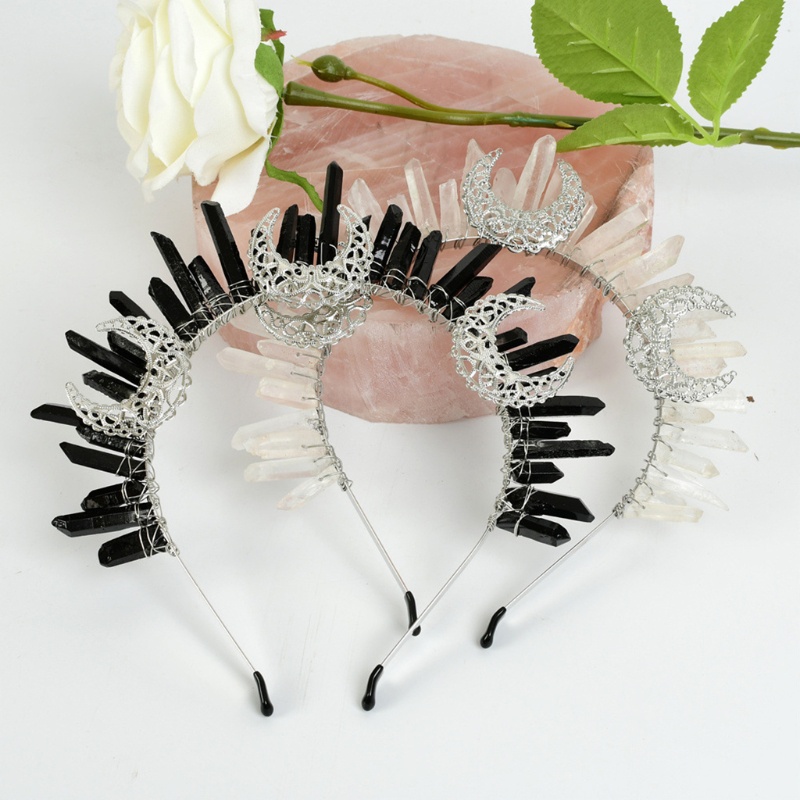 Flgo Băng Đô Cài Tóc Bằng Kim Loại Đính Pha Lê Hình Bán Nguyệt Phong Cách Dân Tộc Cổ Điển