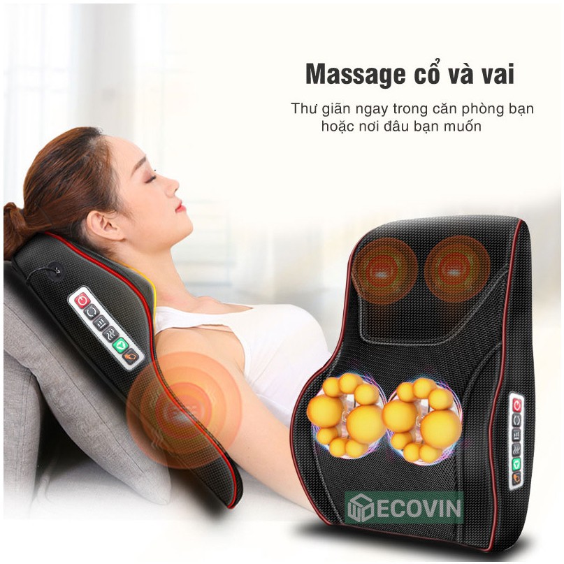 Gối Massage Cổ, Vai Gáy, Máy Mát Xa Lưng và Cổ Hồng Ngoại 5.0💝FREESHIP💝 Bảo Hành 24T