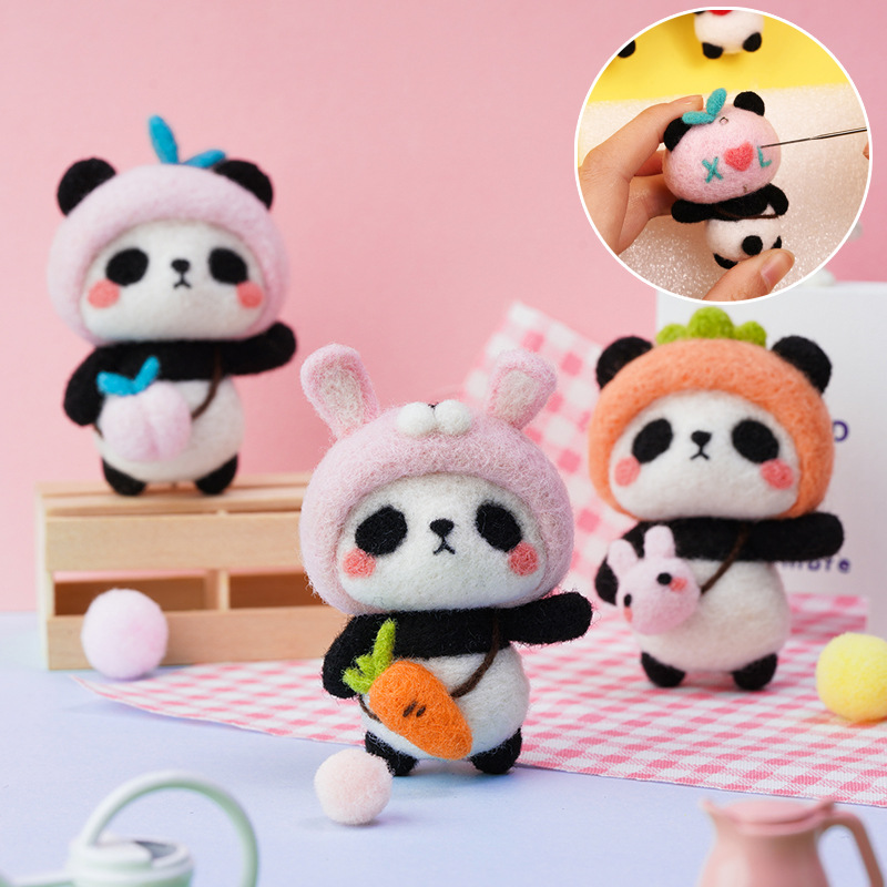 Panda Cartoon Doll/Wool Felt Doll Material Kit/Handmade Gift/Keychain/Pendant