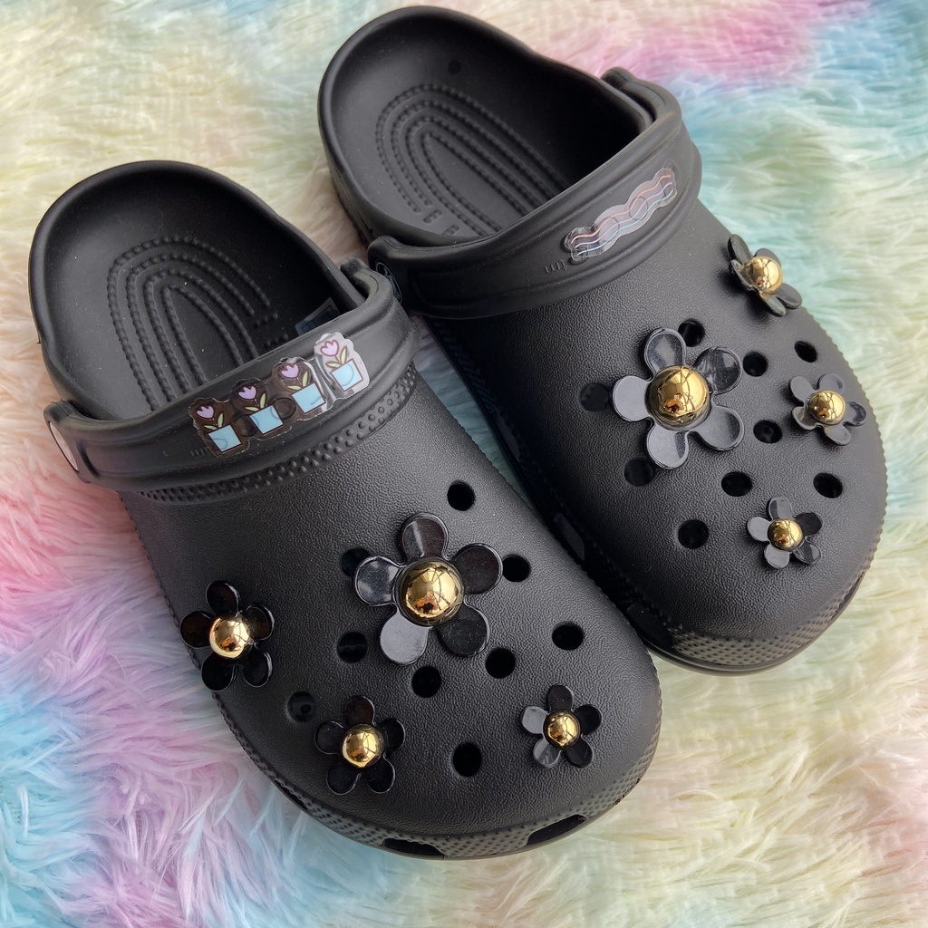 crocs sticker Set 8 Phụ Kiện Nút Giày Màu Đenshoes sticker Accessories Stickers Sandals Shoe Decoration