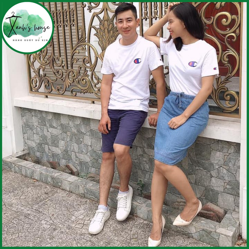 Áo phông đôi nam nữ Cham-pion chất thun 100% mềm đẹp kiểu dáng khỏe khoắn năng động XanhHouse