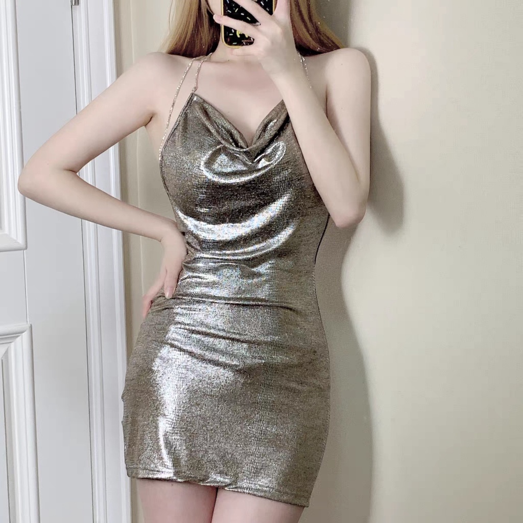 Váy ngủ sexy FREE SHIP đầm nhũ óng ánh kim sa sang chảnh